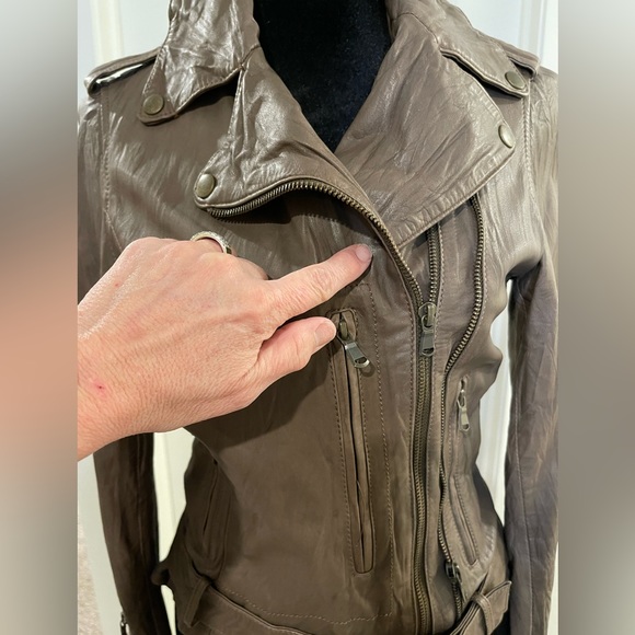 Kenna-T Bomber Jacket, Crinkled Soft lLather, Brown, Size XS - Picture 6 of 9